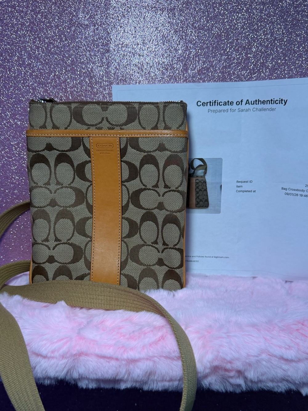Coach Signature Canvas Crossbody Shoulder Bag - Tan Brown C Logo - with COA